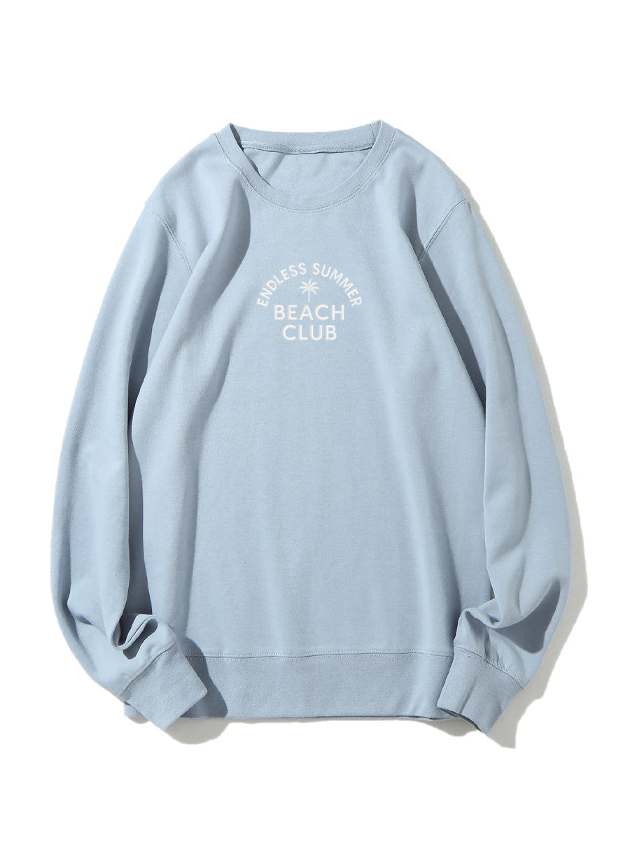 "Endless Summer Beach Club" Letter Embroidered Crewneck Sweatshirt