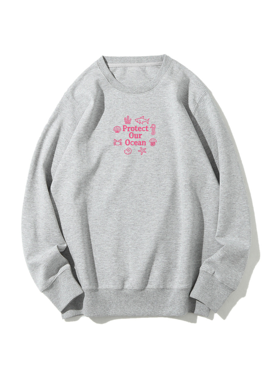 "Protect Our Ocean" Embroidered Crewneck Sweatshirt
