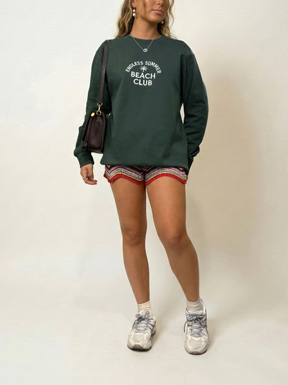 "Endless Summer Beach Club" Letter Embroidered Crewneck Sweatshirt
