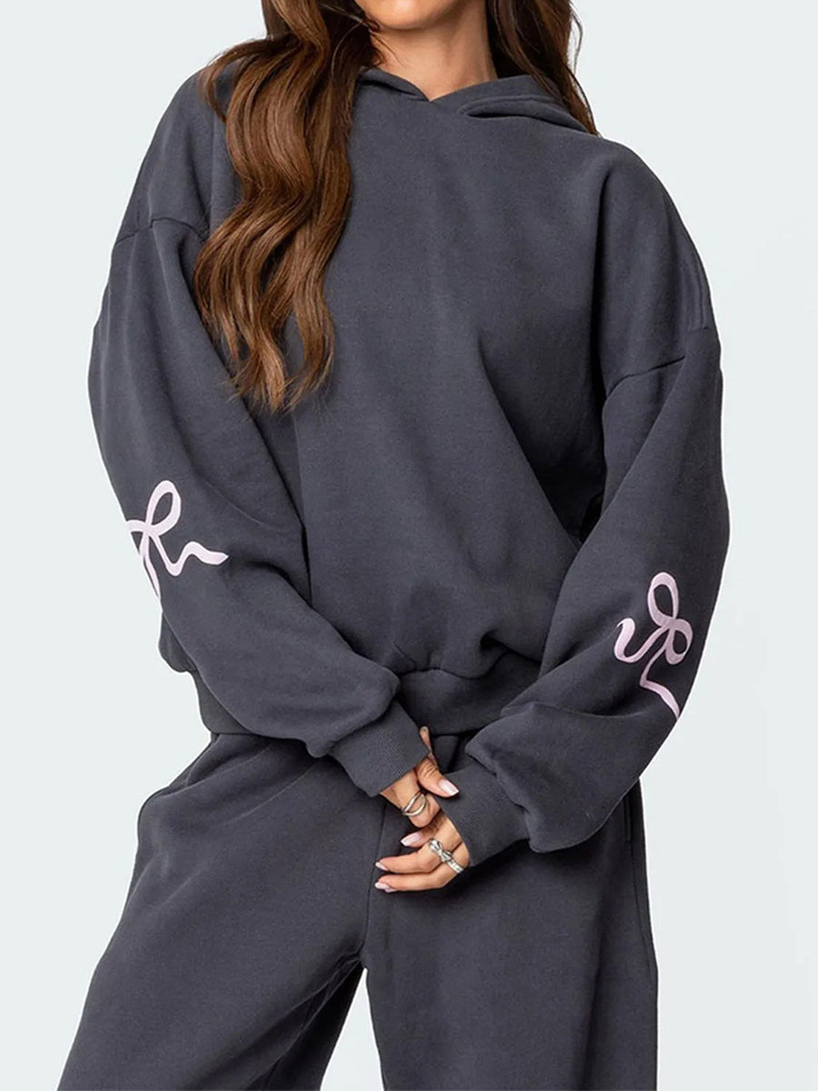 Women's Ribbon Coquette Print Oversized Hoodie And Pants Set