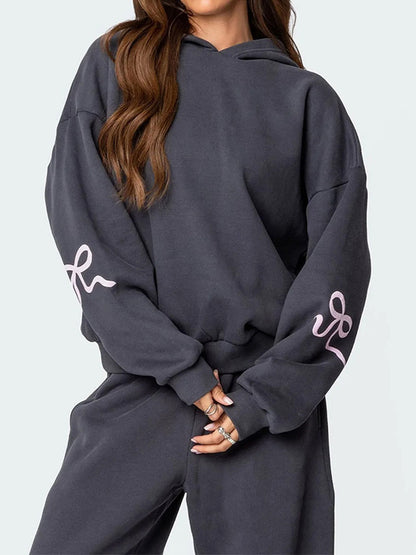 Women's Ribbon Coquette Print Oversized Hoodie And Pants Set