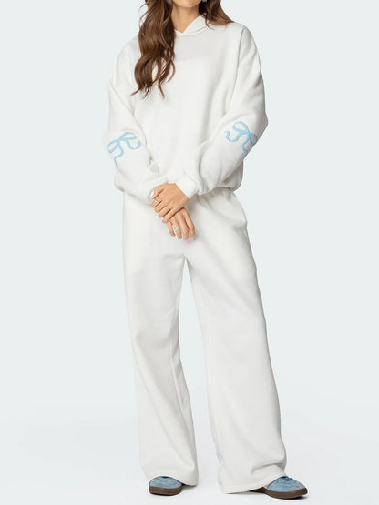 Women's Ribbon Coquette Print Oversized Hoodie And Pants Set