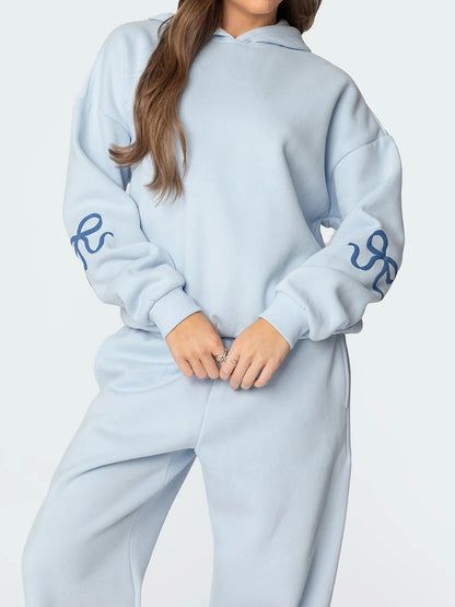 Women's Ribbon Coquette Print Oversized Hoodie And Pants Set