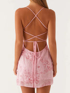 Women's Sequin Embroidered Backless Dress