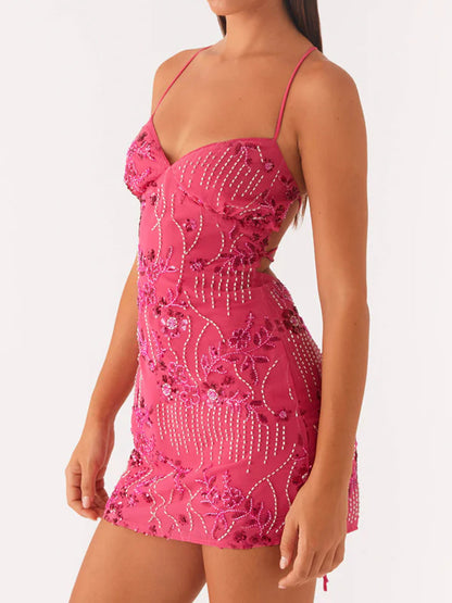 Women's Sequin Embroidered Backless Dress