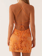 Women's Sequin Embroidered Backless Dress