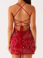 Women's Sequin Embroidered Backless Dress