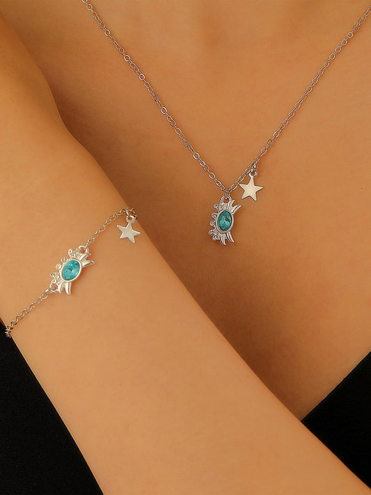 Rhinestone Crab Chain Necklace & Bracelet Set