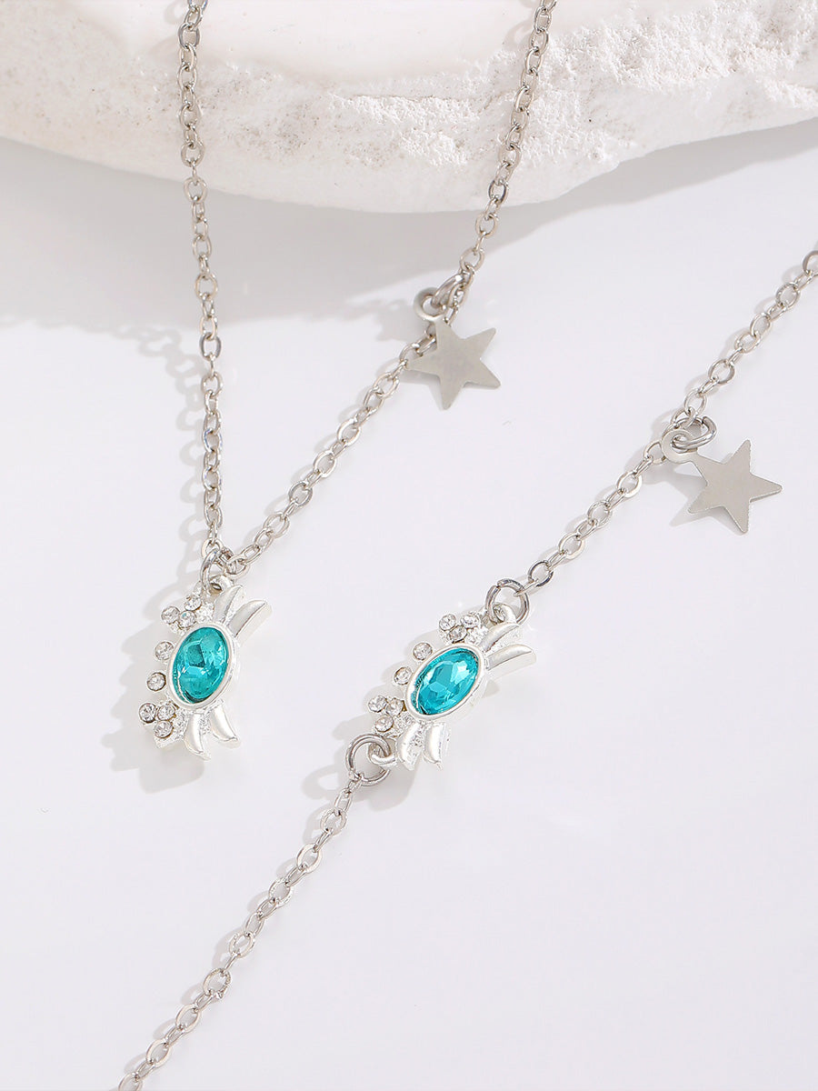 Rhinestone Crab Chain Necklace & Bracelet Set
