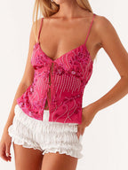 Women's Sequin Embroidered Back Tie Vest