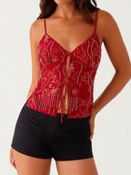 Women's Sequin Embroidered Back Tie Vest