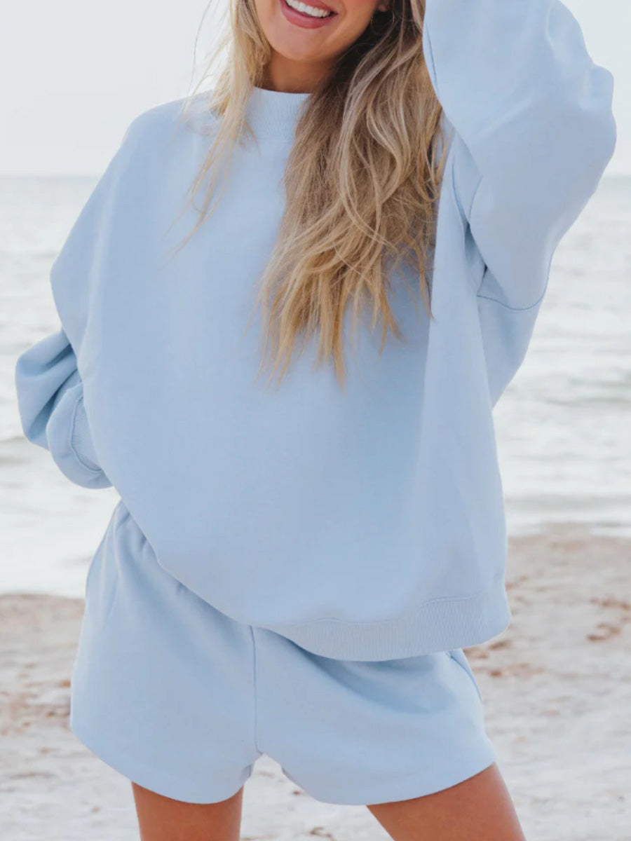 Pastel Color Mockneck Sweatshirt And Shorts Set