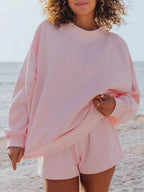 Pastel Color Mockneck Sweatshirt And Shorts Set