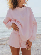 Pastel Color Mockneck Sweatshirt And Shorts Set