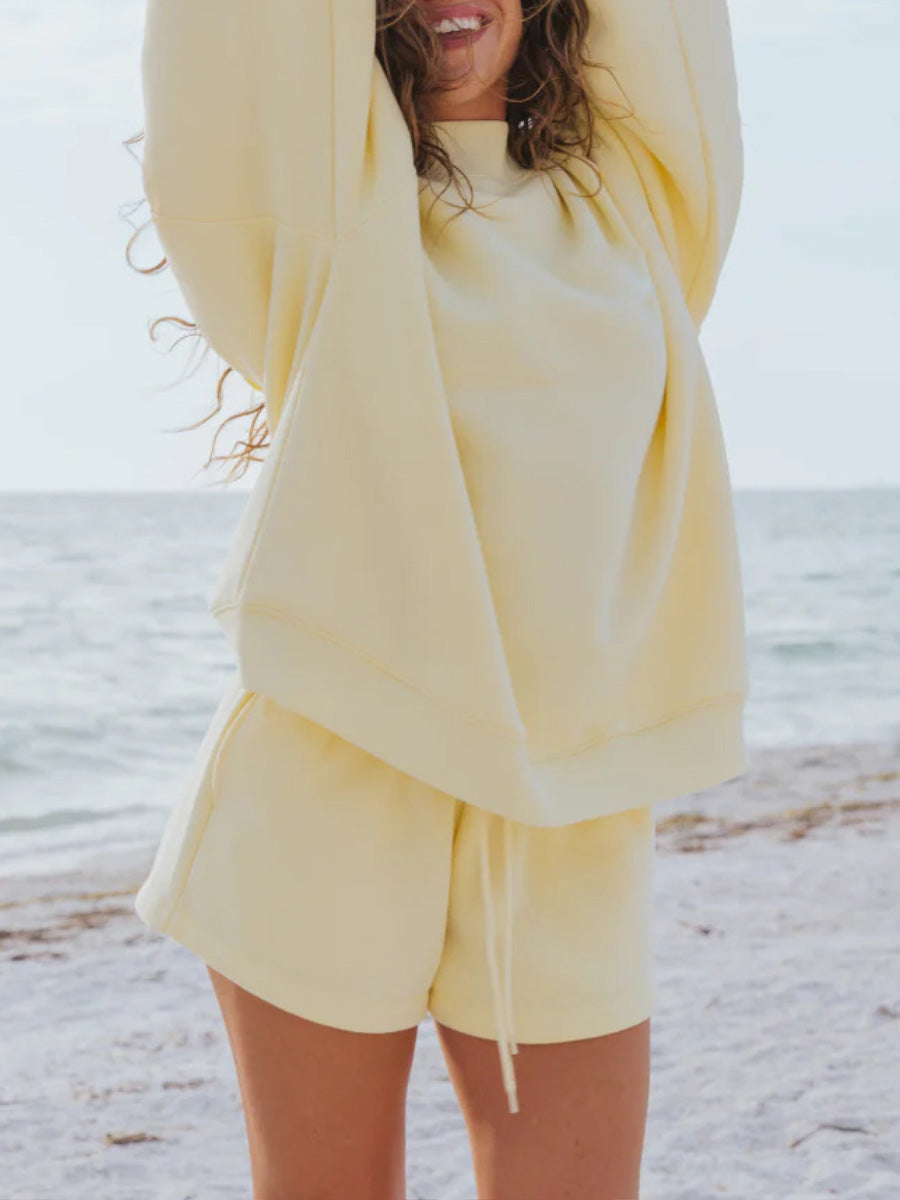 Pastel Color Mockneck Sweatshirt And Shorts Set