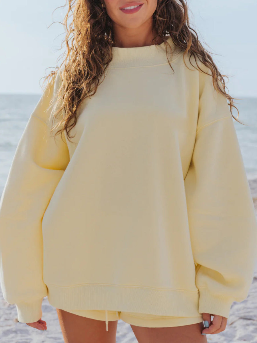 Pastel Color Mockneck Sweatshirt And Shorts Set