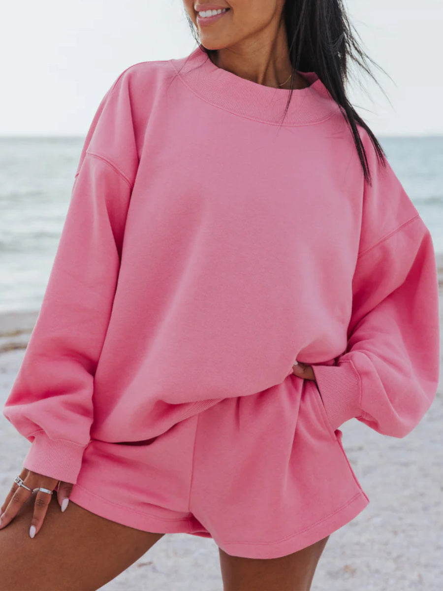 Pastel Color Mockneck Sweatshirt And Shorts Set