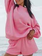 Pastel Color Mockneck Sweatshirt And Shorts Set