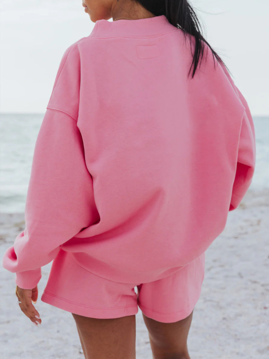 Pastel Color Mockneck Sweatshirt And Shorts Set